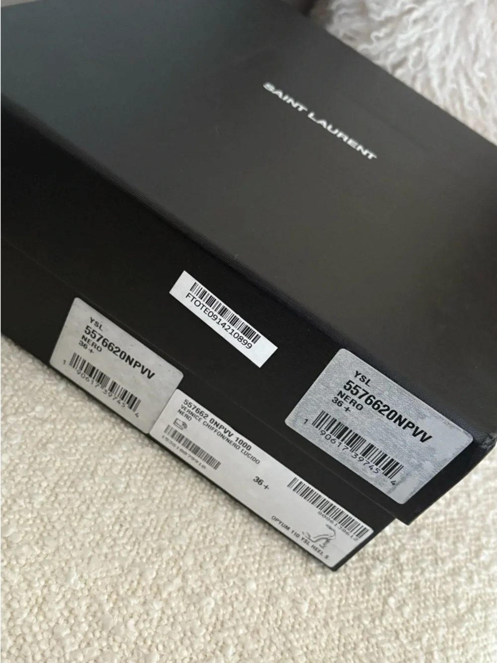 Saint Laurent Black Patent Leather Strappy Sandals with Logo Heel - Picture 5 of 5